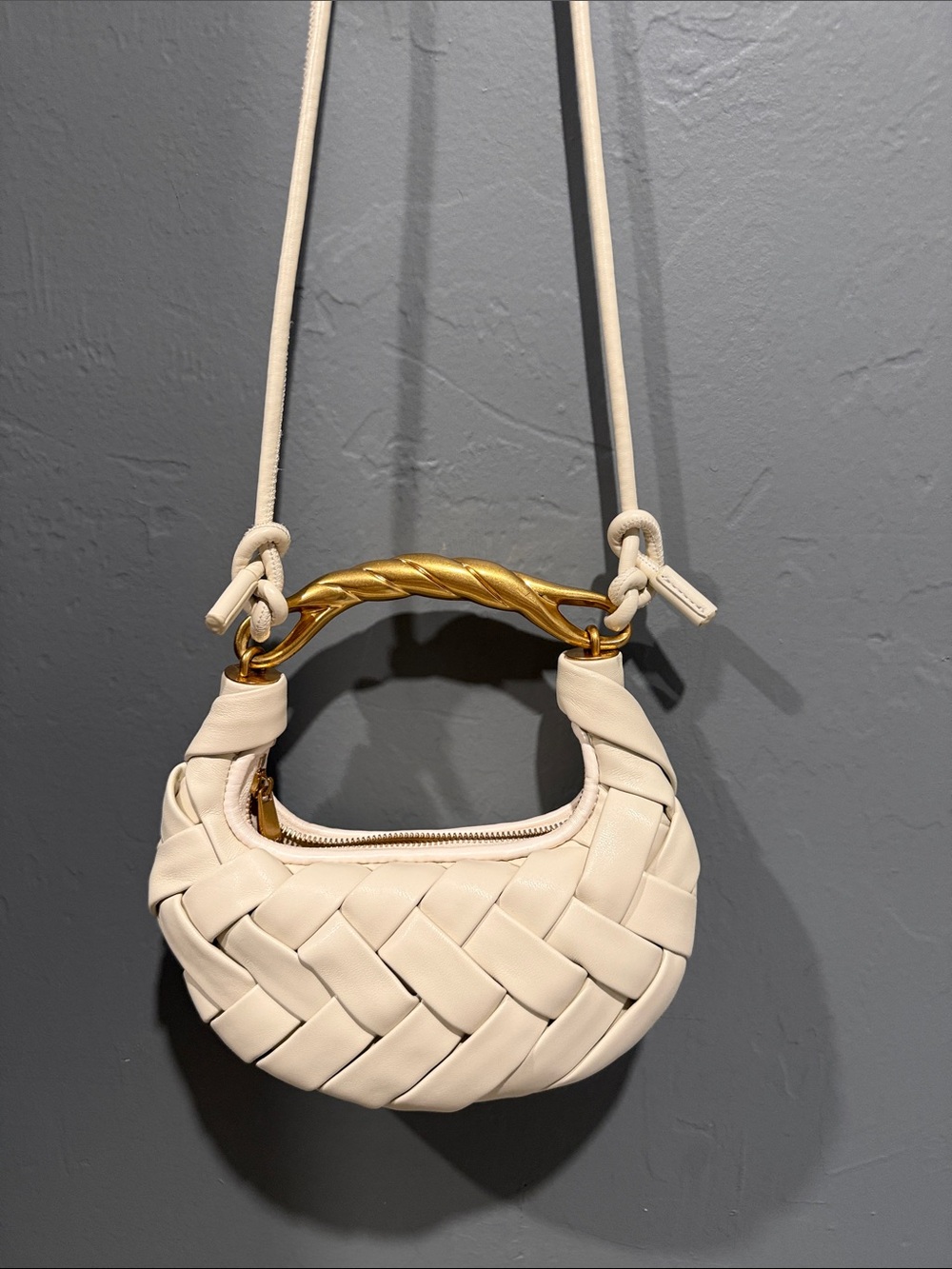 JW PEI Cream Braided Mini Bag with Twisted Gold Handle